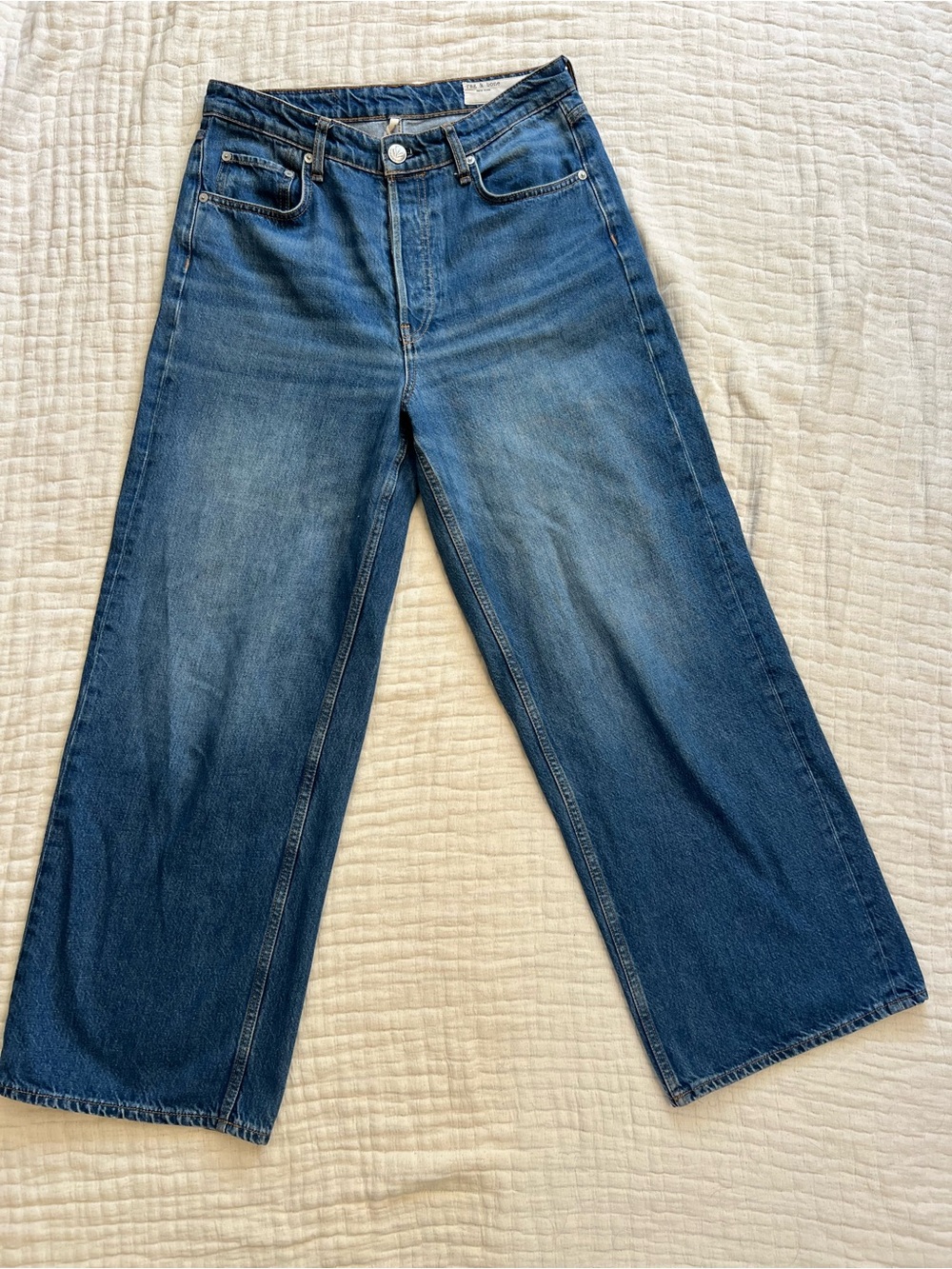 Rag & Bone Wide Leg Jeans Size 30x30 Clearwater Blue Maya High Rise Button Fly - Picture 2 of 12